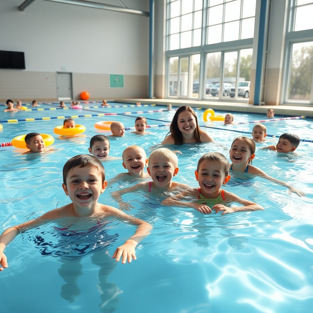 Children enjoying swimming lessons