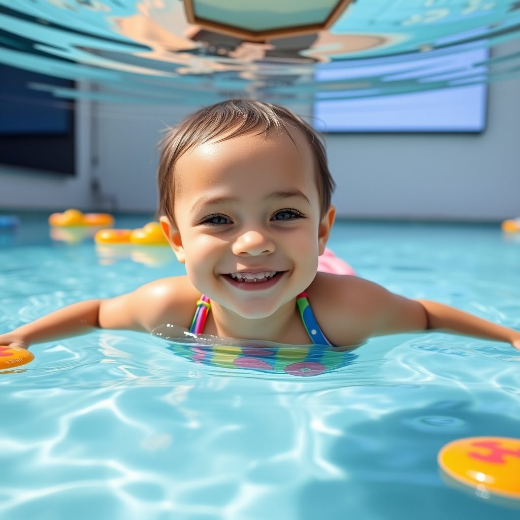 Group swimming lesson for children.